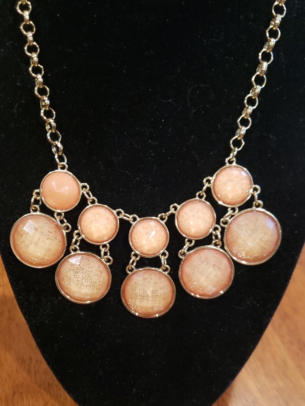 Stunning Bib Necklace - Peach / Taupe Tone with Goldtone Setting